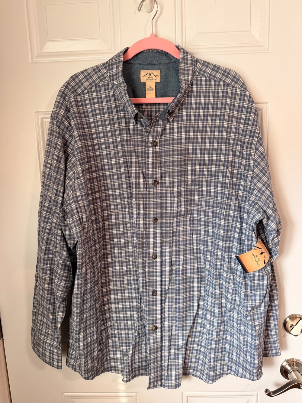 Men's Blue Plaid Long-Sleeve Casual Button-Down Shirt